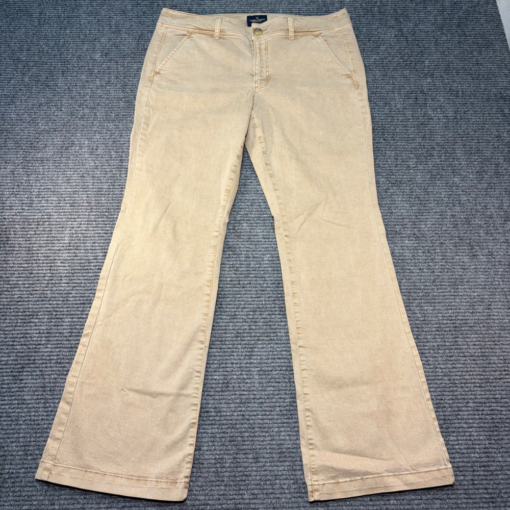 American Eagle Kick Boot Khaki Pants Womens 16 Regular Tan Stretch Bootcut Chino